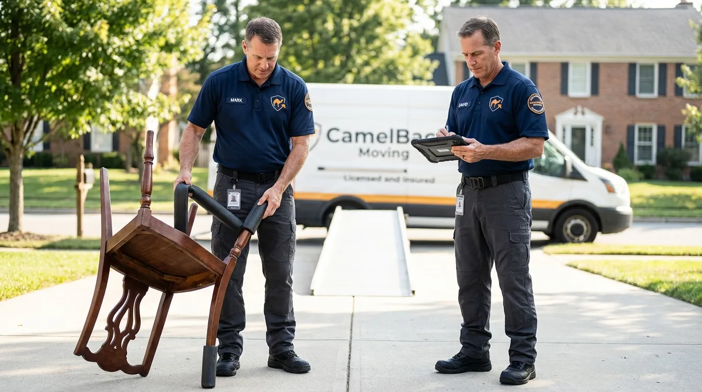 Movers inspecting furniture for damage prevention before loading in Wrens, GA