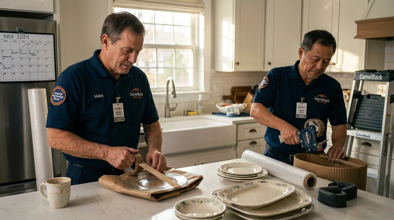 Professional crew packing kitchen dishware in Wrens, GA
